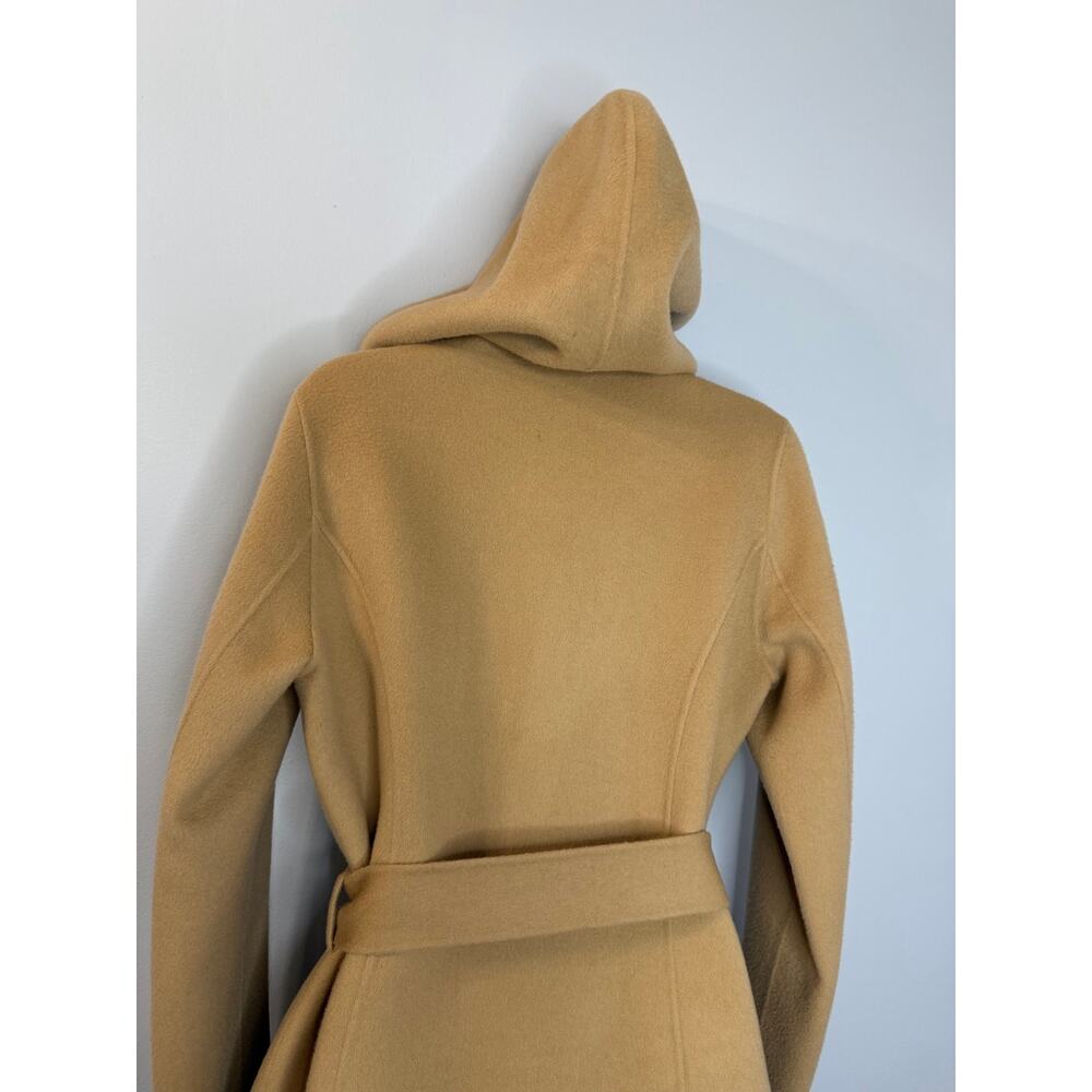 Theory Wilrose New Divide Wool Cashmere Wool Hooded Belted Wrap Coat Tan Sz S - Picture 12 of 14
